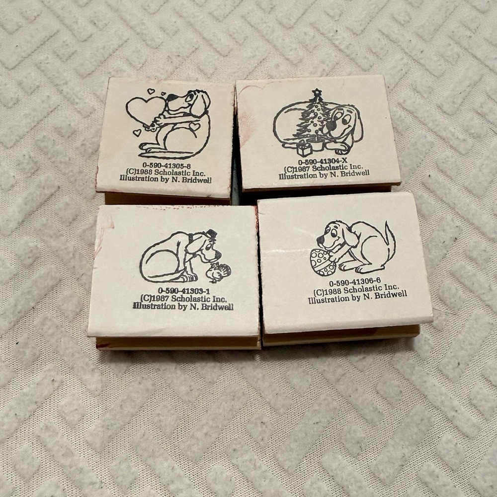 Vintage Clifford the Big Red Dog Wood Rubber Stamps Holiday Scholastic 80s 90s